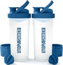 Utopia Strona główna Shaker Butelka 2 Pack - 24 Ounce plastikowe białko lub shaker koktajl butelki do treningu przed i post z Twist & Lock pudełko białka przechowywania (Clear / Navy)