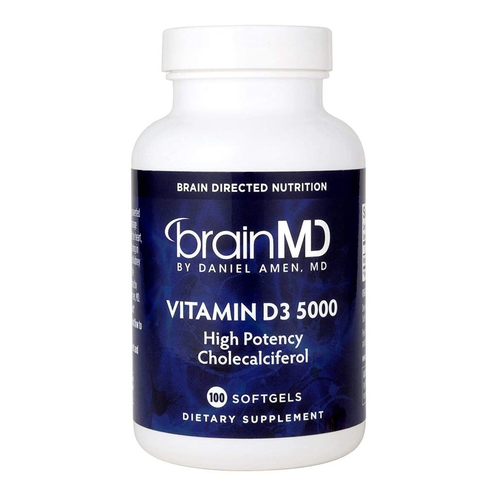BrainMD Dr Amen Witamina D3 5000 - 100 Softgels - Wysoka potencja Cholecalciferol - Gluten Free - 100 Służenie