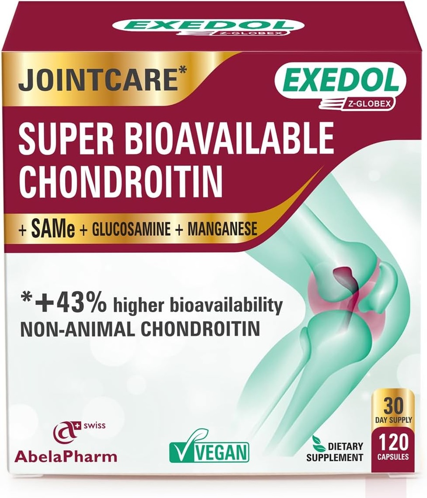 Exedol Biodostępna Glukozamina Chondroitin, Vegan Joint Supplement for Enhanced Joint Function, Cartilage Health, Connective Tissue and Bone Health - 120 kapsułki