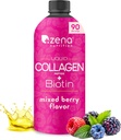 Zena Nutrition Liquid Collagen Peptydes and Biotin, 2500mg Verisol Bioactive Collagen Peptydes, 5000mcg Biotin, Włosy, Skóra, Suplement paznokci dla kobiet i mężczyzn, Mieszane Berry, 90 Służenie, 30 fl oz