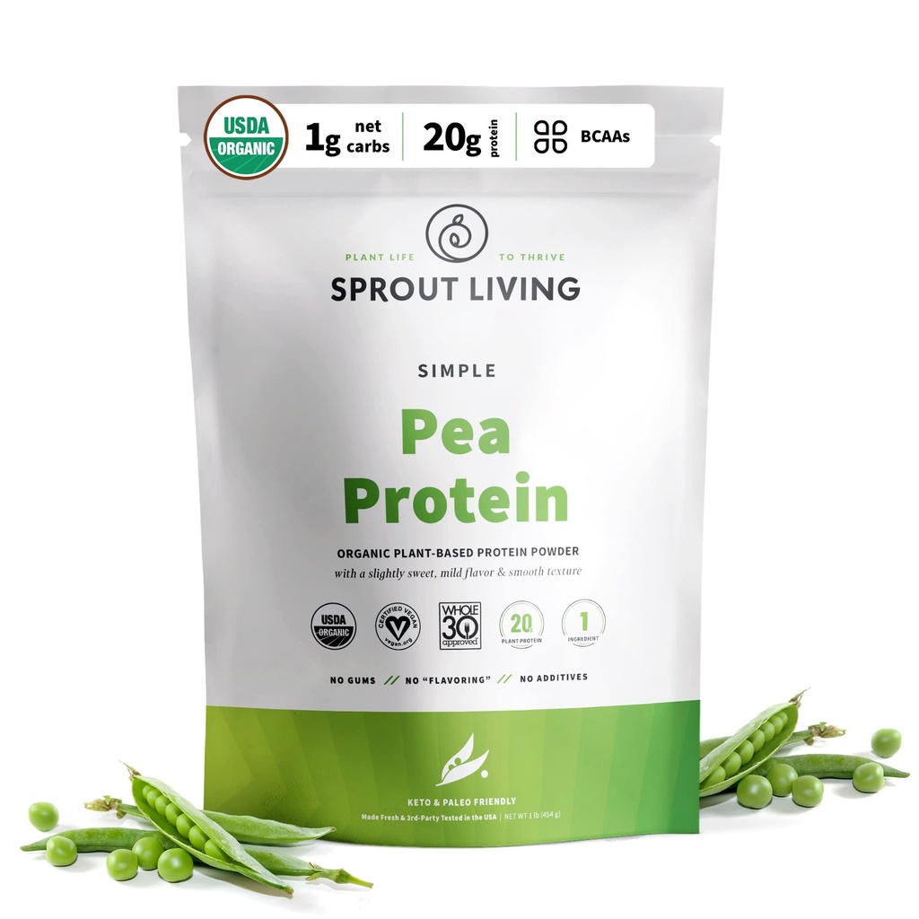 Proso Żywe Organic Pea Protein Powder, Nieflawored, 20 Grams Organic Protein Based Powder Bez sztucznych słodzików, Non Dairy, Non-GMO, Wegan, Gluten Free (1 funt, 19 Servings)