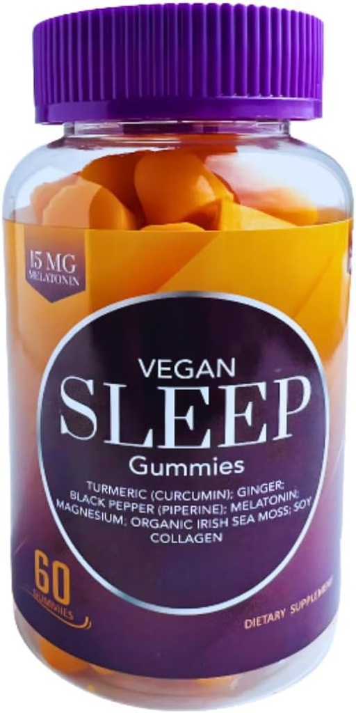 Wegańskie gumki do uśpienia dla dorosłych - Bio- Sen Fusion ™ z melatoniną, magnezem, kurkumą, imbirem, mech morski i kolagen - Naturalne wsparcie snu, Ulga stresowa, Przebudzenie - 60