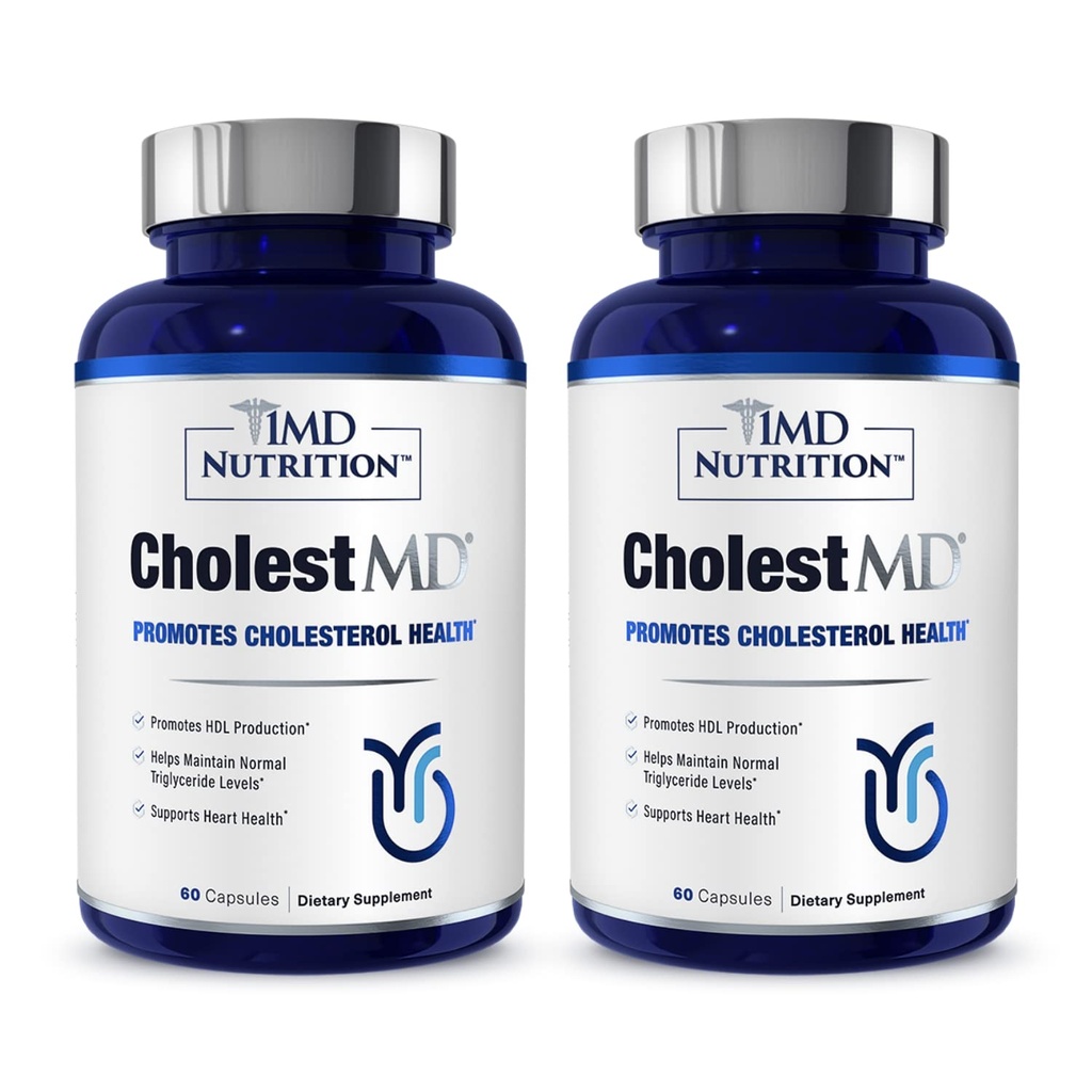 1MD Nutrition CholestMD with Olive Leaf Extract, Bergavit, Niacin, Czosnek 124; 120 Kapsułki (2- Pack)