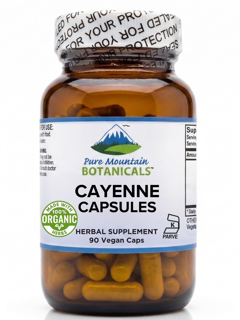 Pure Mountain Botanicals Cayenne Pepper kapsułki - 90 Kosher Vegan Czapki z 500mg Organic Cayenne Pepper z Capsaicin