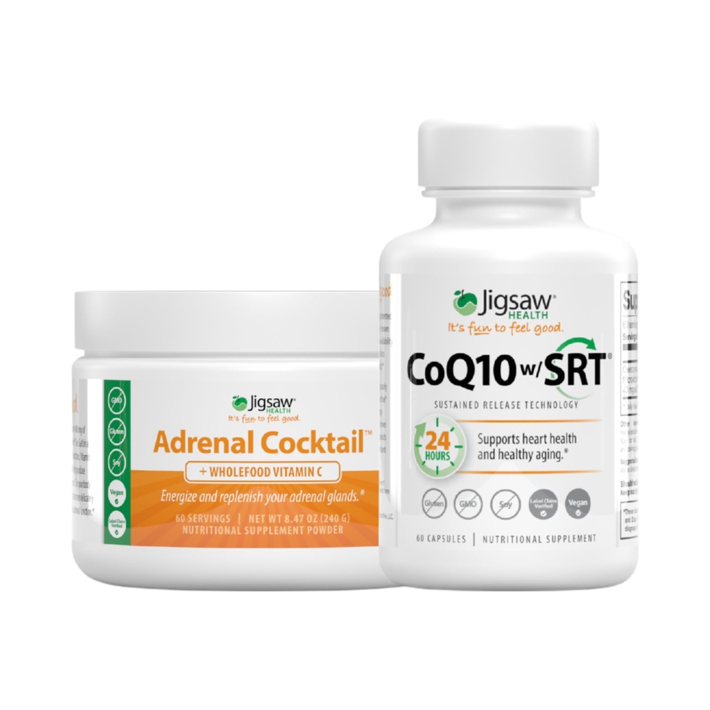 Jigsaw Health Bundle 124; Koktajl nadnerczy, 60 Służenie (Jar) i CoQ10 w / SRT, 60 Kapsułki