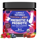 Llama Naturals Dzieci Probiotyczne z prebiotycznym włóknem, Wegan, Organiczne Prebiotyki i Gummies Probiotyki dla Gut Health Support, Toddler Prawdziwe owoce Gummy Witaminy, Nie Dodano Cukru Cane, Mieszane Berry, 60 Ct