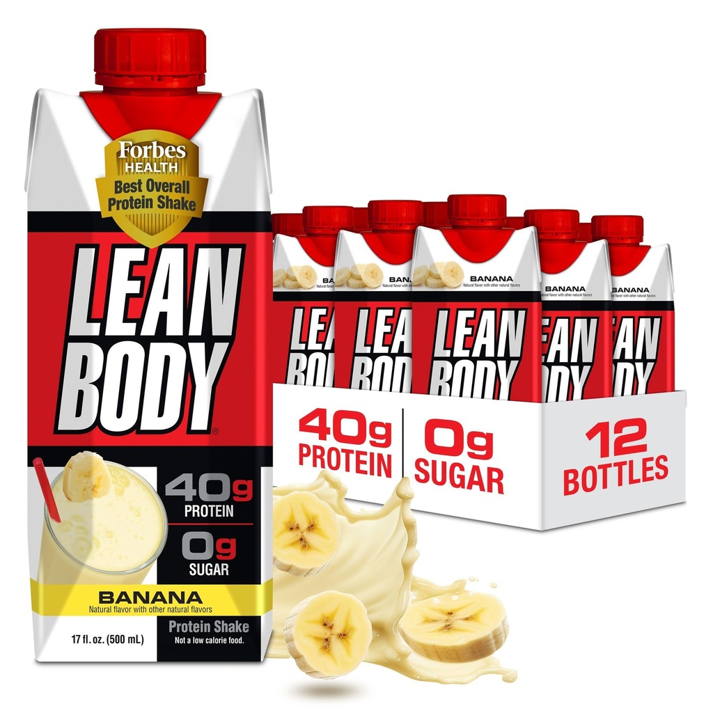 Labrada Lean Body Ready-to-Drink Banana Protein Shake,40g Protein,Whey Blend,0 Sugar,Gluten Free,22 Vitamins & Minerals,17 Ounce (Recyclable Carton & Lid - Pack of 12) LABRADA