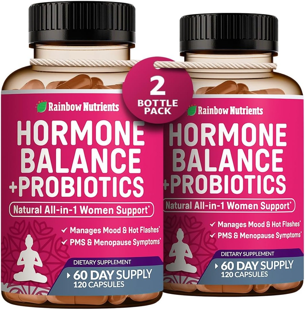 (2 Pack) Hormon Balance + Probiotyki dla kobiet (3450mg) Naturalna ulga dla menopauzy, Hot Flash, PMS, Bloating Agregat 124; 4: 1 Chasteberry, Dong Quai, Black Cohosh Agregat 124; Non GMO Agregat 124; 240 V Kapsułki