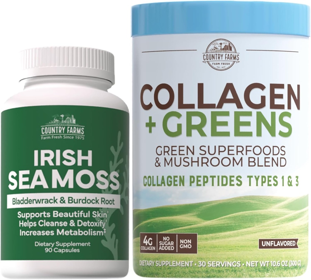 Kraju Farms 'Beauty Pack Collagen + Zielone Irlandzkie Morze Moss, Kolagen dla skóry, Wzrost włosów, paznokcie i łączniki, Ultimate Beauty Support Gift, Pack of 2