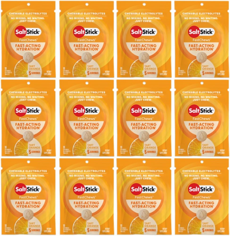 SaltStick Electrolyte FastChews - 120 Count Orange Flavor - Electrolyte Tablets for Hydration, Salt Tabs - 10 Count (Opakowanie po 12)