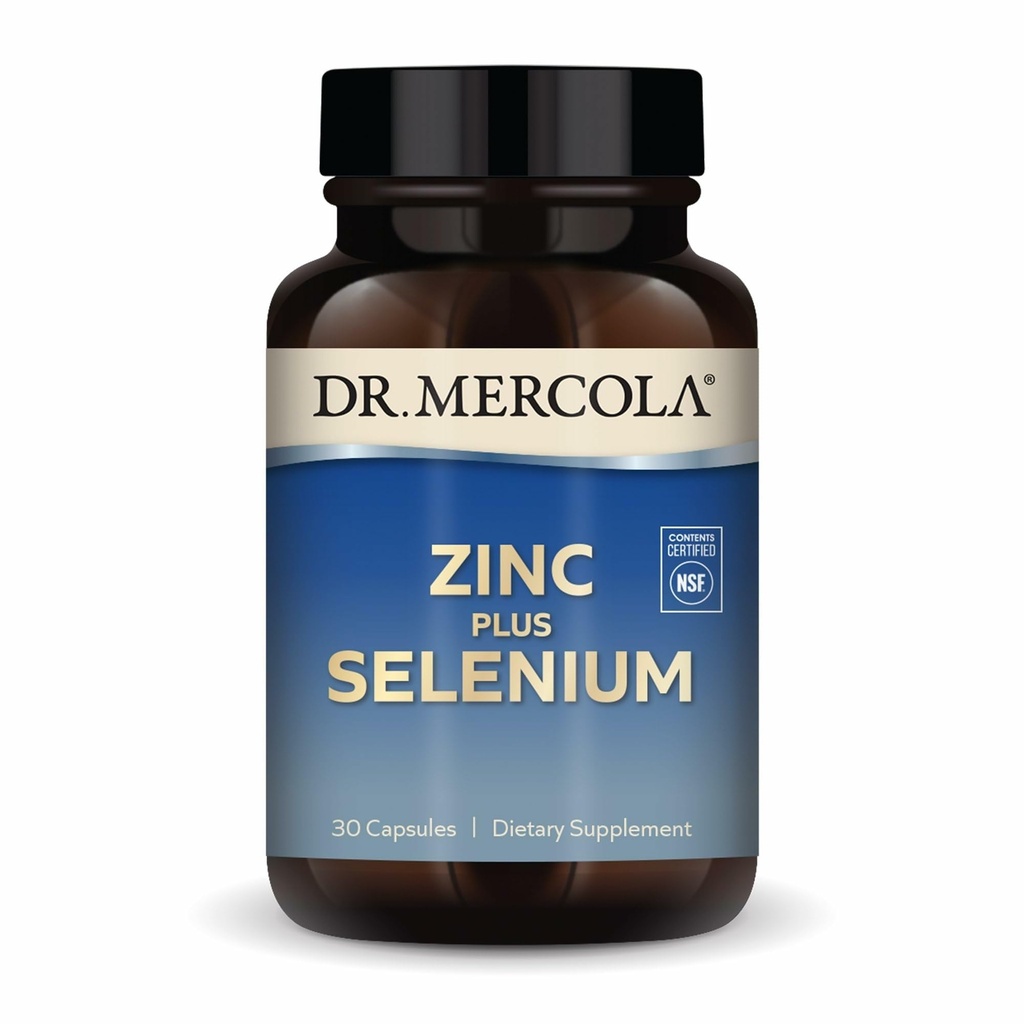 Dr Mercola Zinc Plus Selenium - Suplement Mineral Blend - dla immunologicznego, Mózg i Wspomaganie układu oddechowego - Zawiera glicynian cynku Chelate & Copper - GMO- Free & Gluten- 30 Kapsułki (30 Słupki)