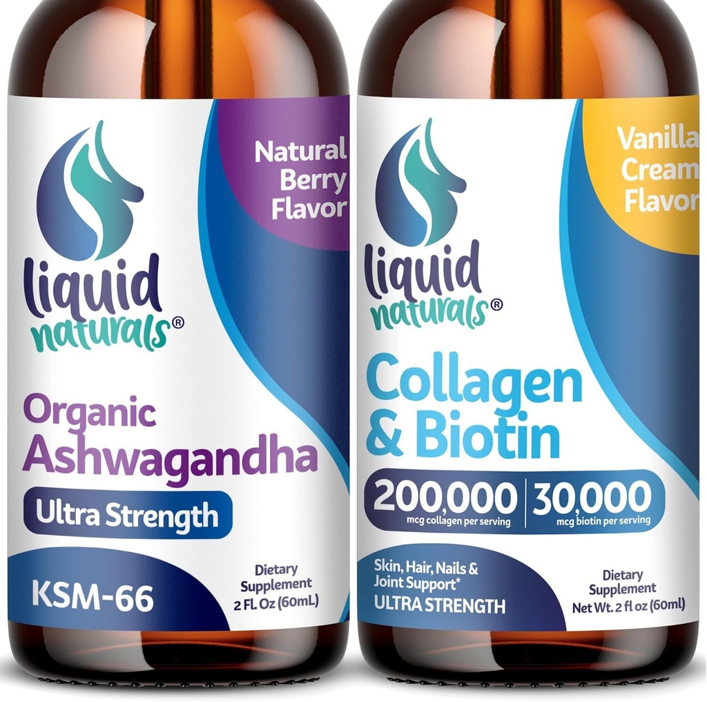 Liquid Collagen, 2 Fl. Oz Ultra- Siła Kolagen płynny dla kobiet, Witamina B7 Kolagen Peptydy, Biotin i Kolagen Suplementy English Ashwagandha Drops - 2000mg - 6X Silniejsze niż pigułki i kapsułki,