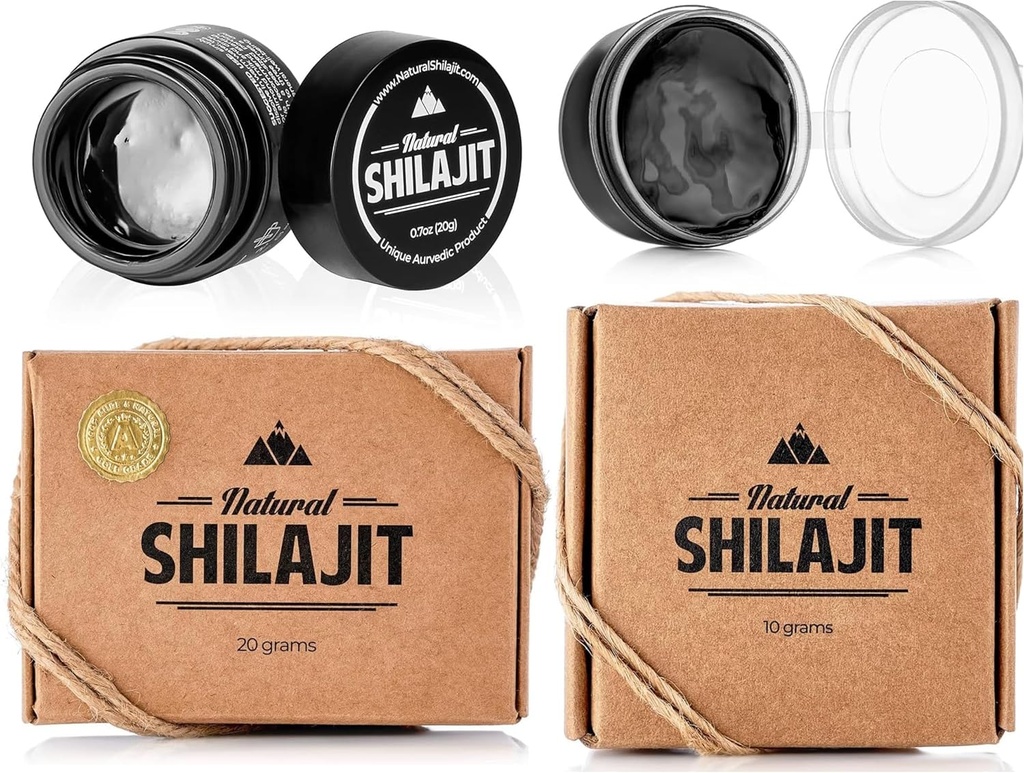 NATURAL SHILAJIT Resin - Suplement Shilajit z Fulvic Acid & Trace Minerals, Składniki odżywcze roślin dla energii, Wsparcie immunologiczne i witalność - 20 Gram & 10 Gram