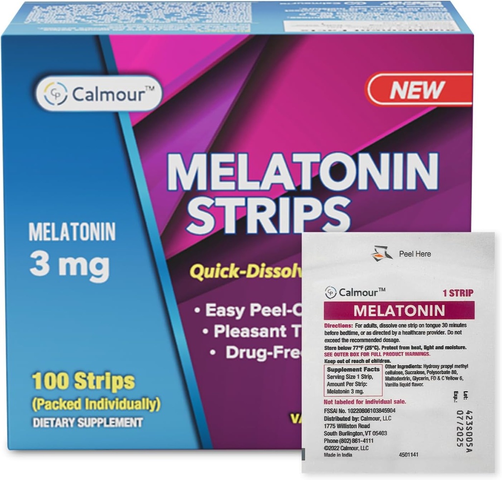 100 Doustne paski usypiające 124; Quick- Disolving 3mg Melatonin Strip 124; Działa szybciej niż Gummies Yellow 124; Relaks Napping Supplements Yellow 124; Ultimate Sleeping Aid for Better Rest and Eye Health