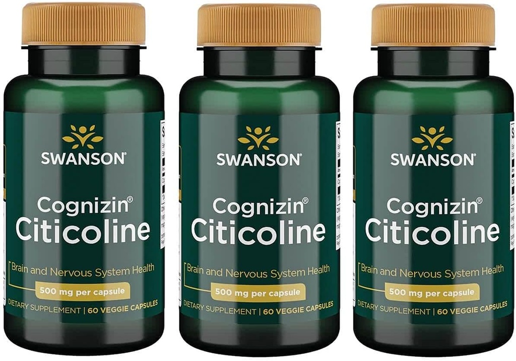 Swanson Cognizin Citicoline 1000 Miligramy 60 Kapsułki Veg (3 opakowania)