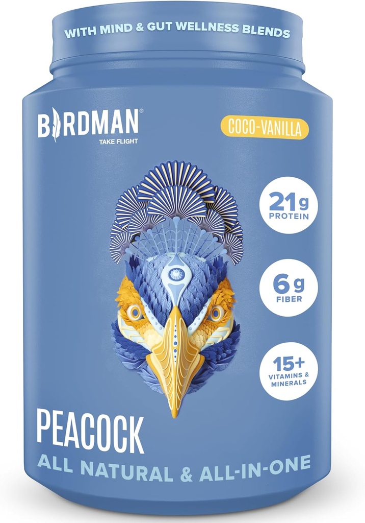 BIRDMAN Peacock Vegan Protein Powder Dodać 124; Kompletny roślinny posiłek oparte Shake zastępujący z magnezu, Witamina D, MCT oleju 124; Wszystkie w jednym suplemencie dla mężczyzn i kobiet 124; gładki tekstura 124; Coco Vanilla Flavor