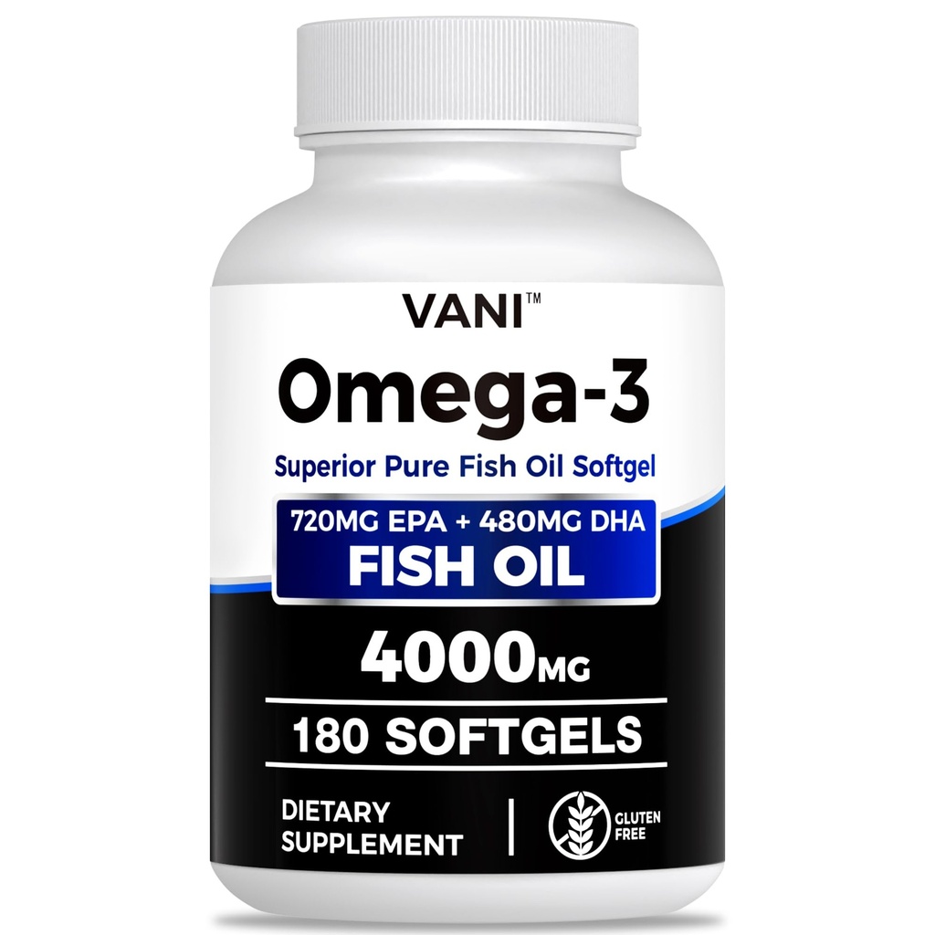 Fish Omega Omega 3 Permanent 4000mg, 180 Softgels Omega 3 Fatty Acid Supplements with EPA & DHA for Brain & Heart Health *