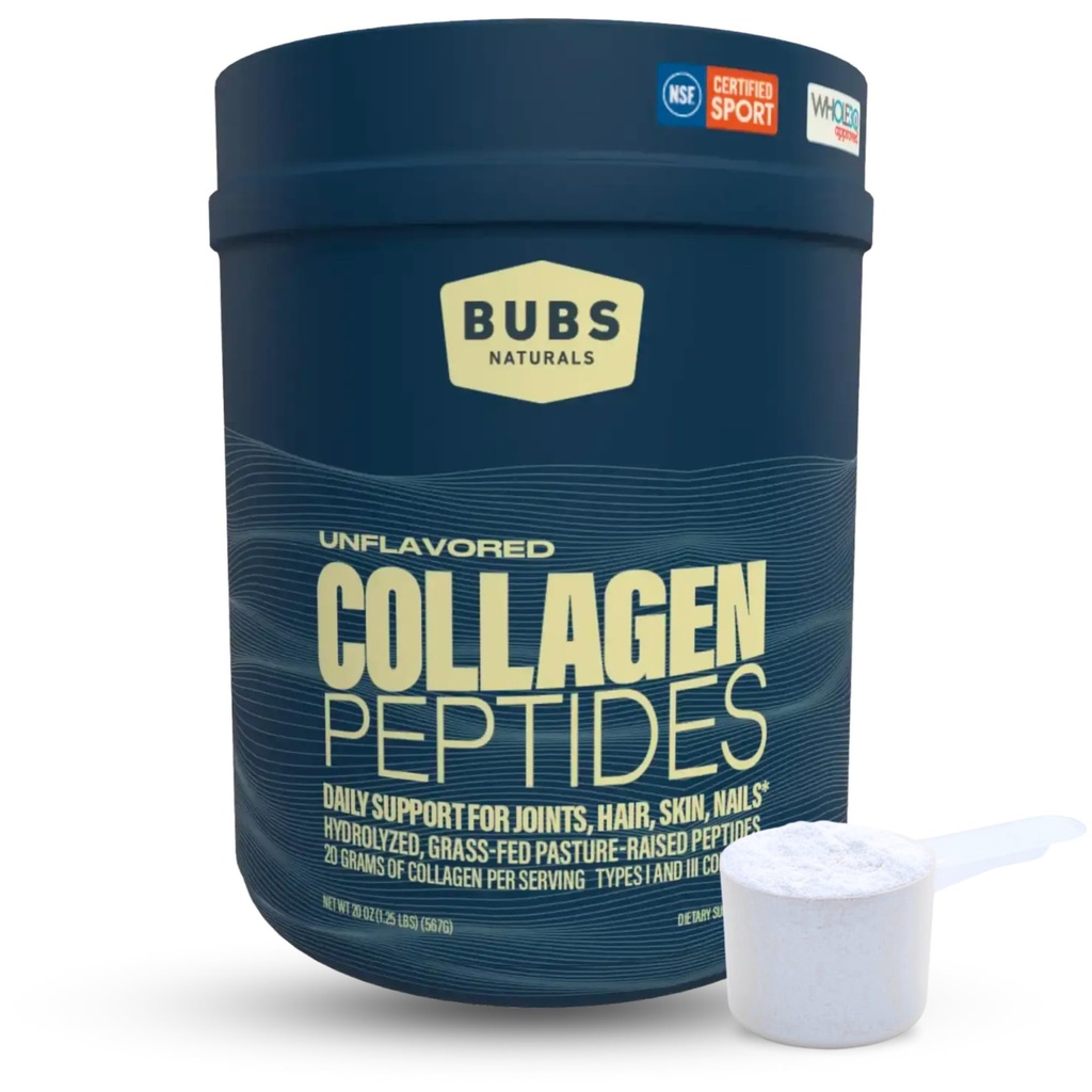 BUBS Naturals Collagen Peptydes Powder, Kolagen dla kobiet i mężczyzn, Zhydrolizowane Peptydy, Niearomatyzowane Pasture Raised Grass Fed, Paleo Keto Friendly, Wsparcie skóry włosów i wspólnego zdrowia (20 oz) 28 Służenie