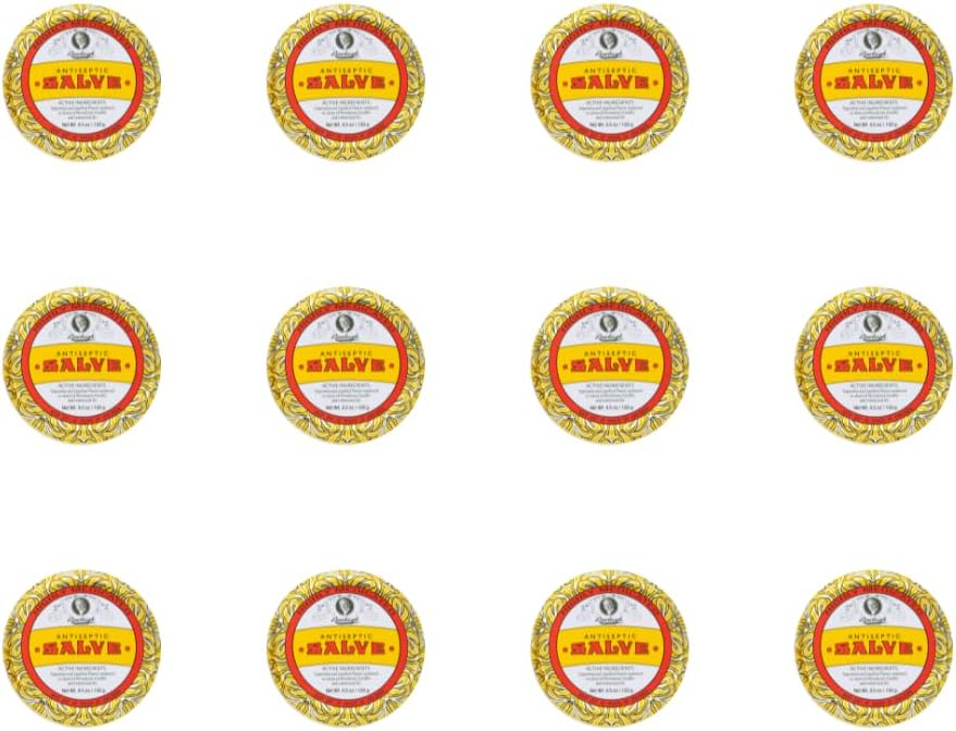 Rawleigh Antiseptic Salve Iconic Yellow Big Tin: 4.5 oz, Wielozadaniowa maść łagodzi cięcia, siniaki, podrażnienia, z terpentyny, fenol, olej z nasion bawełny i parafina, Oryginalna formuła - Opakowanie 12