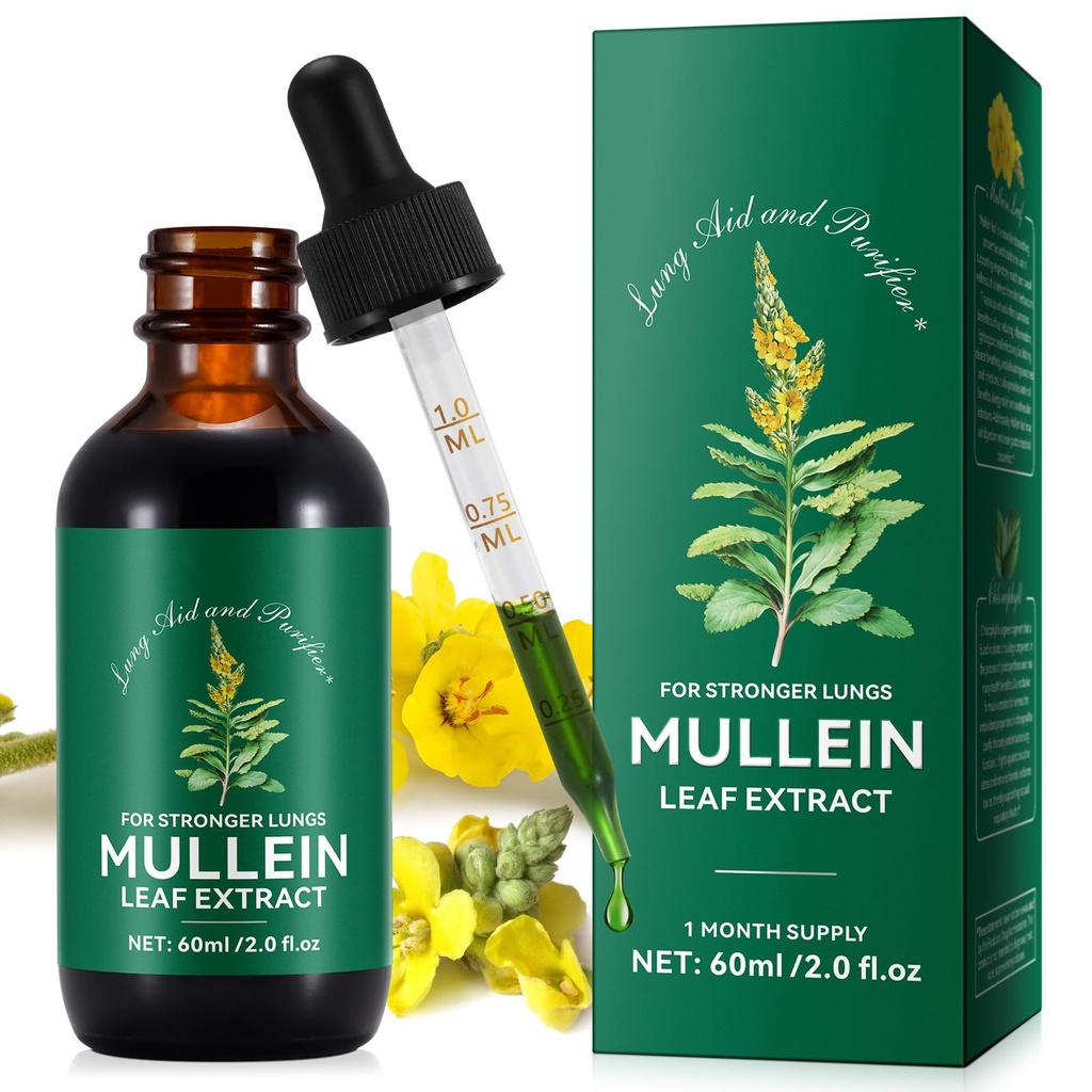 Mullein Leaf Extract Drops- Organic Liquid Mullein Extract Supplement for Lungs Health - Vegan, No AdditivesBronchial Cleanse for Health Support