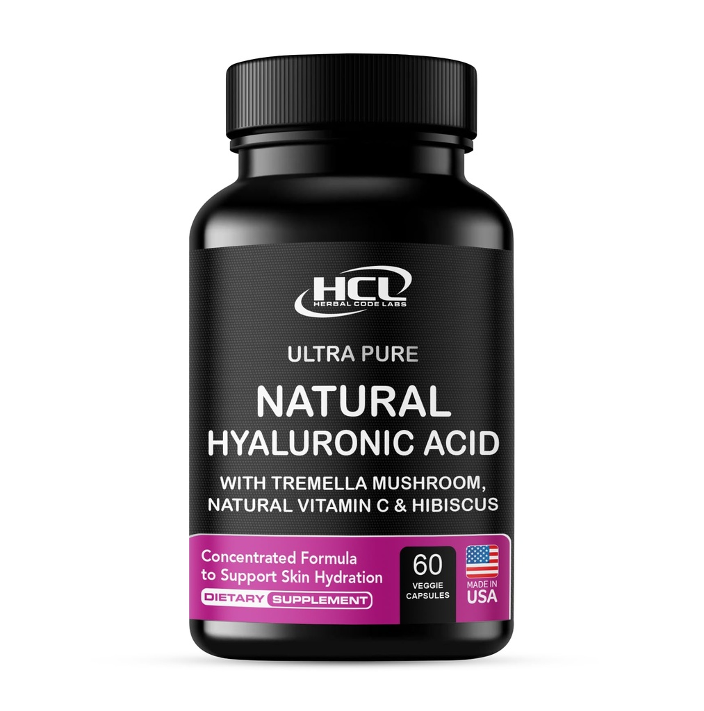 Natural Hyaluronic Acid Supplement 5X Silger Hydration Pills from Pure Tremella Mushroom with Witamina C & Hibiscus - Suplement skóry Anti Wrinkle Dietetyczne kapsułki - witaminy paznokci