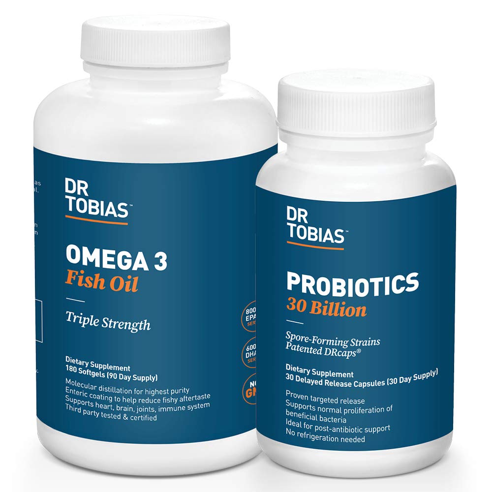 Dr. Tobias Probiotyka 30 Miliard i Omega 3 Olej rybny (2000 mg) na wsparcie i ogólne zdrowie
