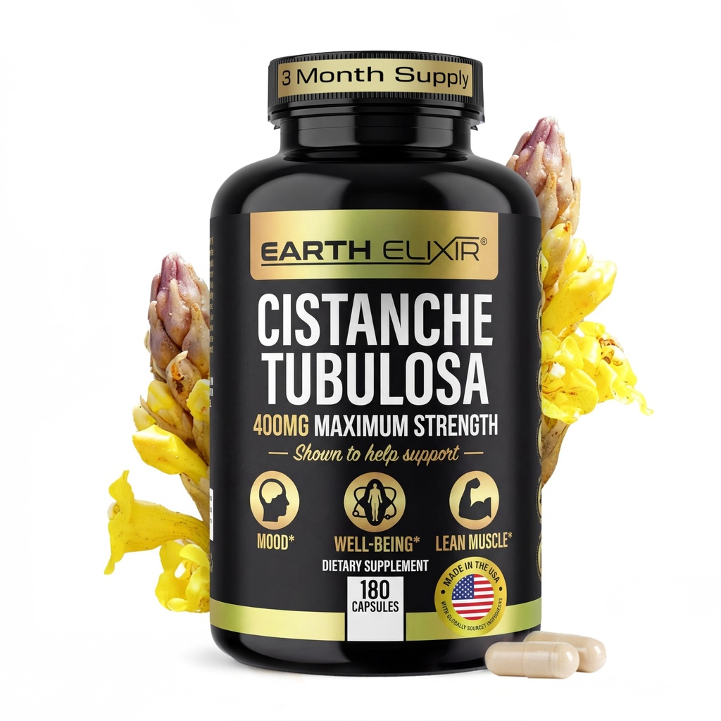 Ziemia Elixir Cistanche Tubulosa 400 mg (180 kapsułek) 3 Miesiące Dostawy - Made in USA - 3. Party Tested - Cistanche Supplement - Zero Fillers - Max Pure - Nootropics - 100% Pure Cistanche Herb