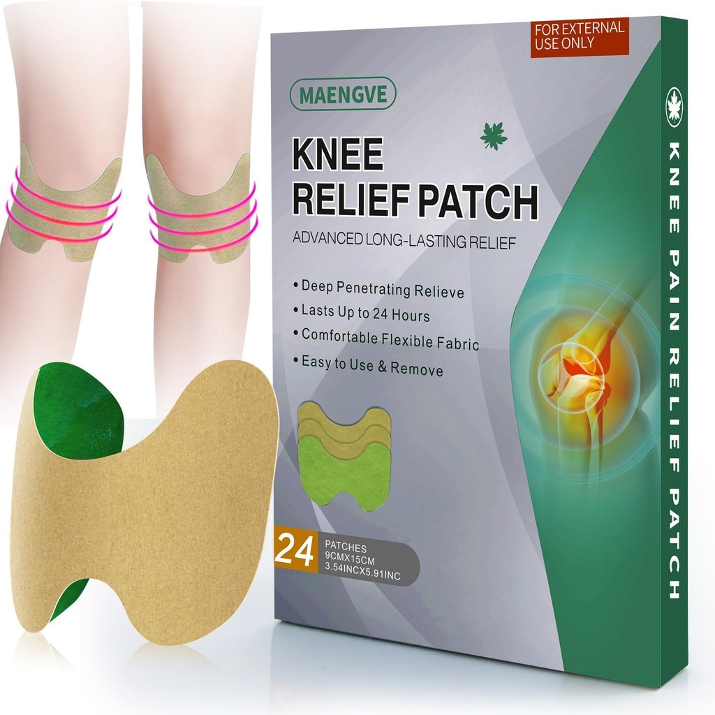 Knee Pain Relief Patch 24 Count - Ogrzewanie Herbal Knee Patches z Mugwort, Capsaicin & Menthol - 12 Hour Long Lasting Knee Support for Bone on Bone, Joint Pain, Muscle Sotheness