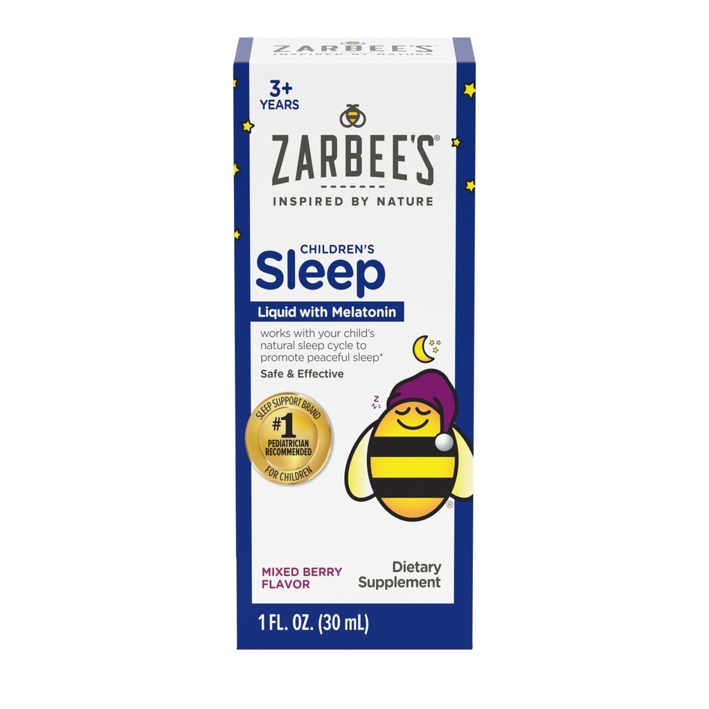 Dzieci Zarbee Melatonin suplement sen płynny, 1 mg Melatonina, wolne od narkotyków i skuteczne, Łatwy do podjęcia Natural Berry Flavor dla dzieci w wieku 3 i w górę, 1 butelka Fl Oz