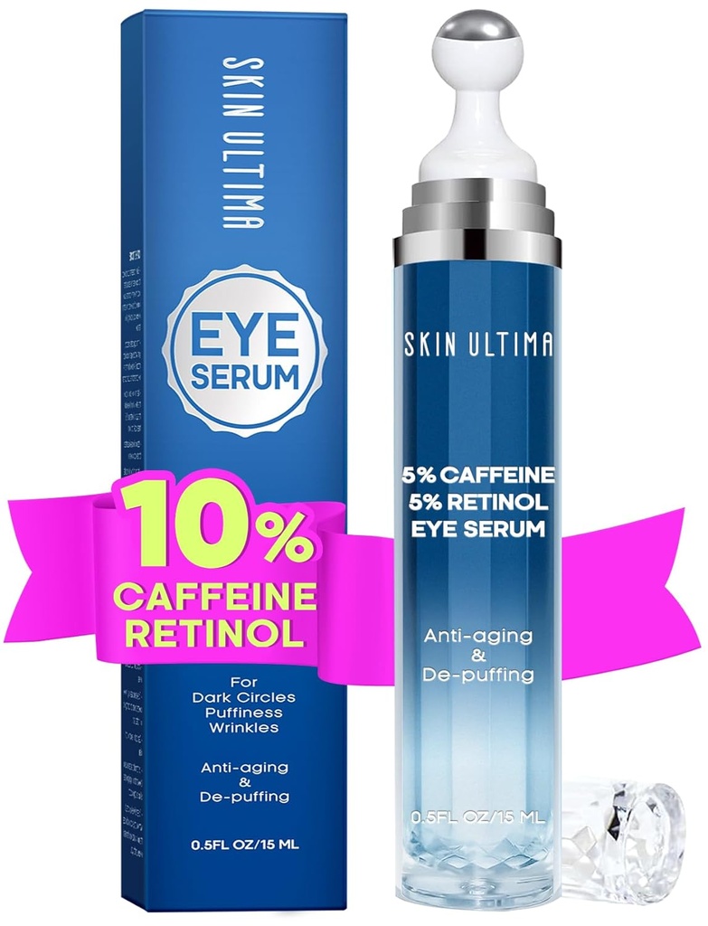 5% kofeina 5% Retinol krem do oczu dla ciemnych kręgów, puffness i torby, kwas hialuronowy i Niacynamid pod krem do oczu anty starzenia, Serum do oczu dla cienkich linii, 360 ° Masaż oka Ball Roller