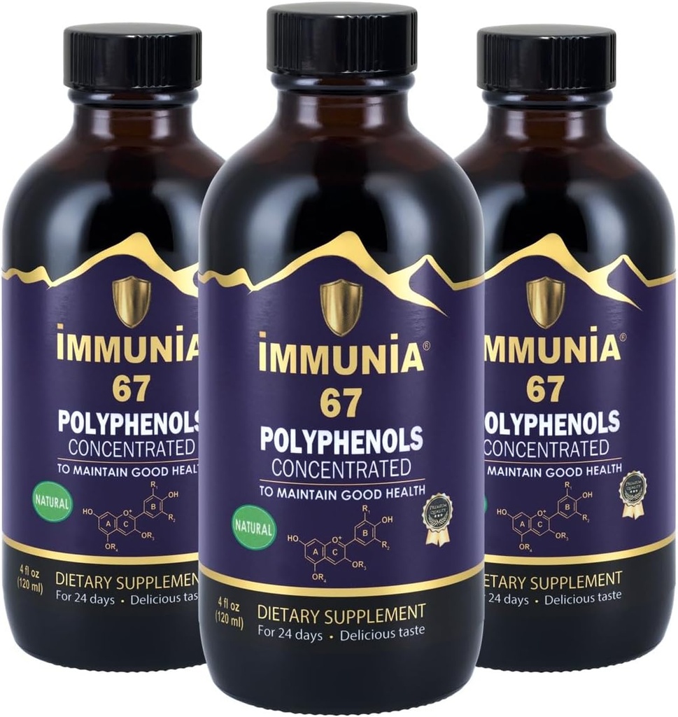 Immunia 67 Polyphenols - Elderberry Concentrate & Antioxidant Fruits. Premium Antioxidant Supplement with 67 Polyphenols (Anthocyanins, Quercetin, Resveratrol, etc.) 24-Day Supply per Bottle (3-Pack)