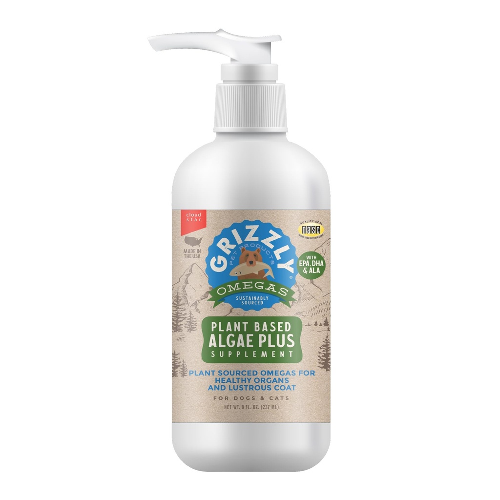 Grizzly Pet Products Algal Plus Omega 3- 6- 9 Food Supplement for Dogs and Cats, 8 Ounce Bottle
