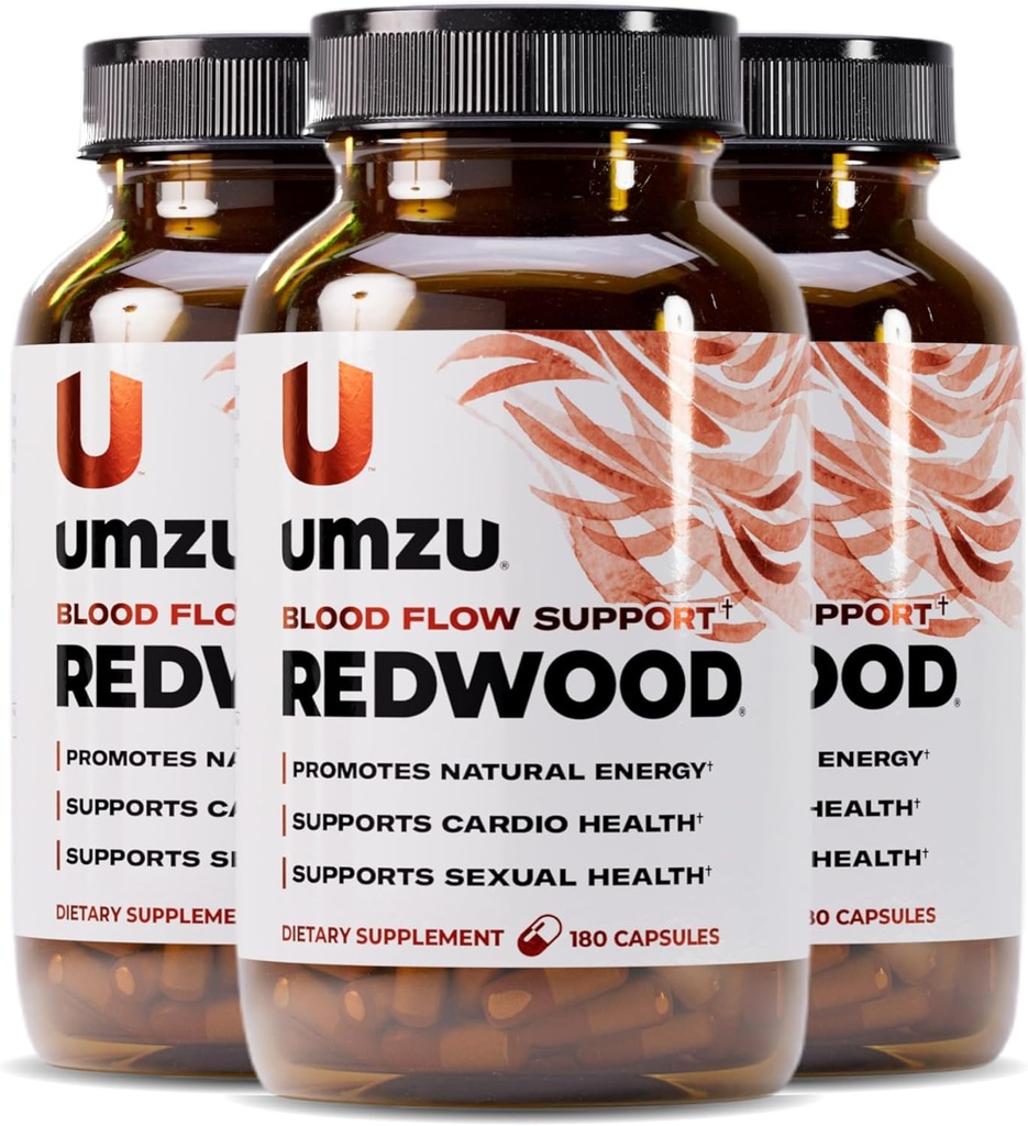 UMZU Redwood Azoksyd azotu Booster, 3- Miesiące dostaw - Suplement tlenku azotu z witaminą C, Czosnek i Kasztan Koń - Wspiera zdrowe cyrkulacji, Przepływ krwi, Energia, Stamina i Witalność dzienna
