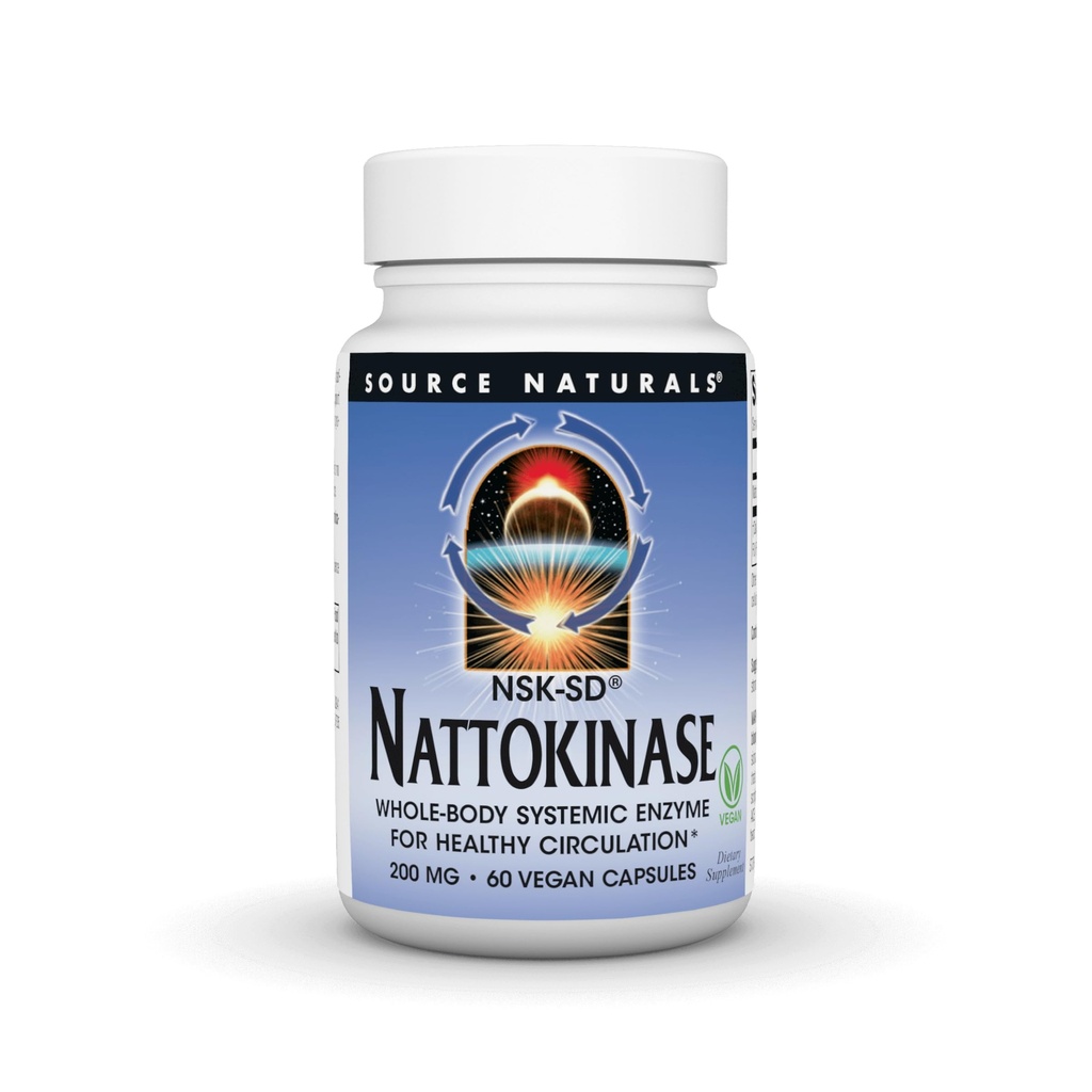 Źródło Naturals NSK- SD, Nattokinase, Wegetariańskie Przyjazne, Całość ciała Enzym układowy dla zdrowego krążenia *, 200 mg - 60 Kapsułki wegetariańskie
