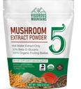 VIGOROUS MOUNTAINS Organic Mushroom Powder Supplement - USDA Certified, Lions Mane & Reishi dla immunologicznego wsparcia, Mózg Focus, Wegan, Mieszanki natychmiast w kawy i koktajle (100g)