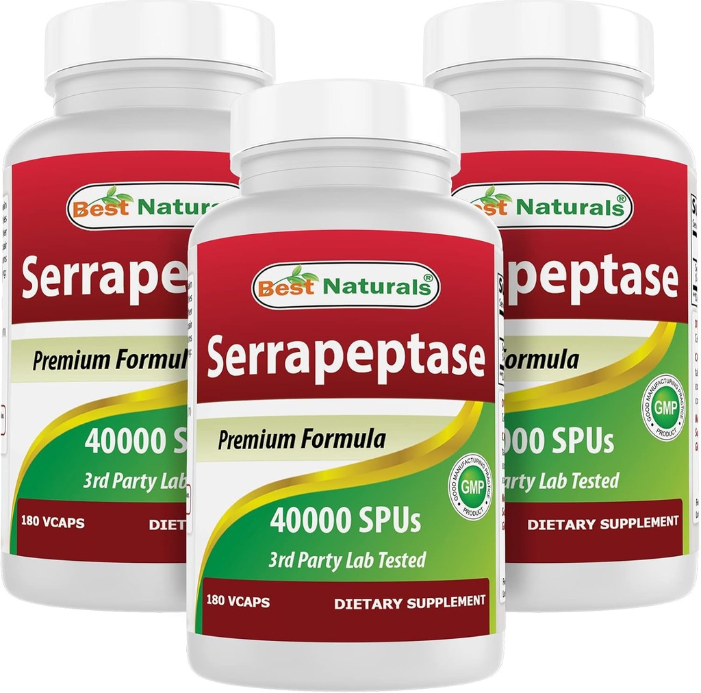 Najlepsi naturalni Serrapeptaza 40000 SPU 180 Kapsułki (180 liczenie (opakowanie po 3))