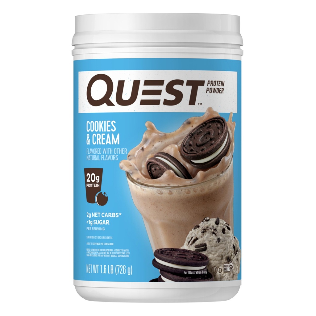 Quest Nutrition Cookies & Cream Protein Powder, 20 g protein, 1 g cukru, niskie węglowodany, Gluten Free, 1.6 Funt, 24 Słupki