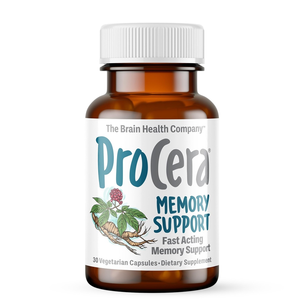 Procera Memory Support - Based on 60 + Ingredient Studies - Boost Mental Performance - Clarity - Mood Stability - Stress - Mental Fatigue - Adaptogens - Ginseng - Ginkgo Biloba - 30 Count
