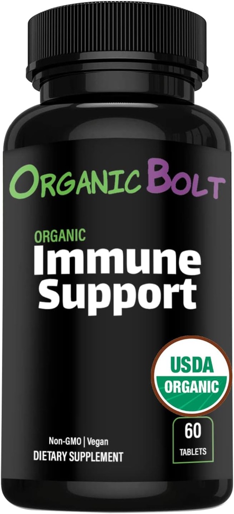 USDA Organic Immune Supplement Supplement, High Potency 7- in-1 Immunity Booster Tablets z witaminą C, Elderberry, Ginger, Moringa Leaf Powder, Czosnek i więcej - Wegan & Non-GMO, 20 Servings