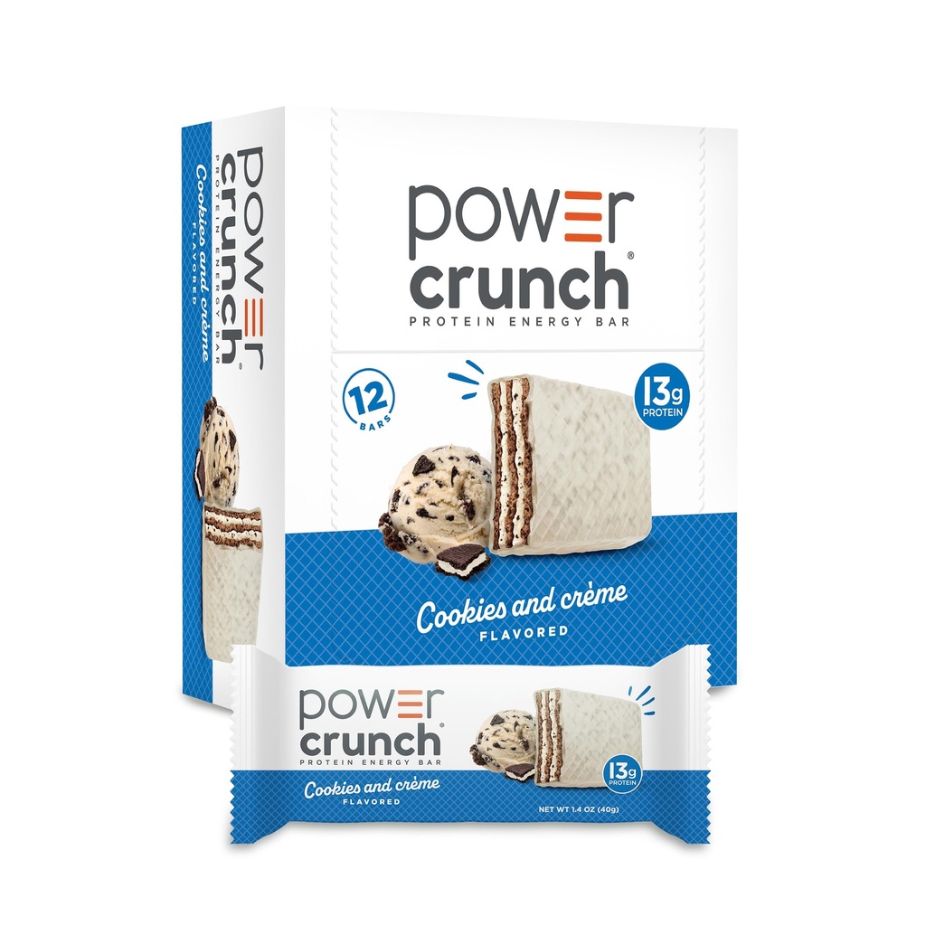 Power Crunch Protein Bars, Wysokie proteiny przekąski z pysznym smakiem, Cookies i Crème, 1.4 unce (12 Count)