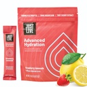 Just Live Advanced Hydration - Lemoniada truskawkowa, Electrolyte Drink Mix, Tart Cherry Extract, Wspiera odzyskiwanie i wchłanianie, niski cukier, 14 Pack