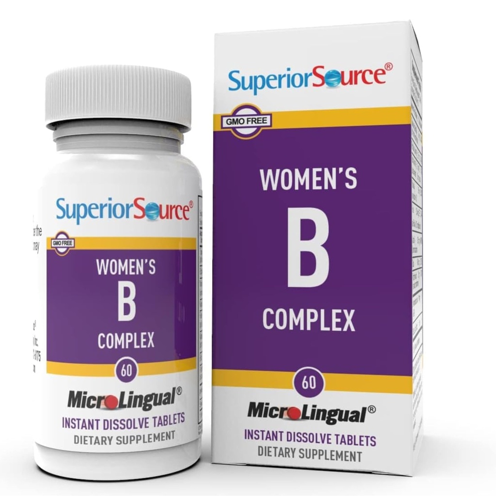 Superior Source Women? s B Complex - Suplement do Wsparcia Energetycznego dla Kobiet - Multiwitamina z Witaminą B12, Witamina B3 & More - B Suplement Witaminy pomaga Heart Health - 60 Podjęzykowe tabletki rozpuszczające