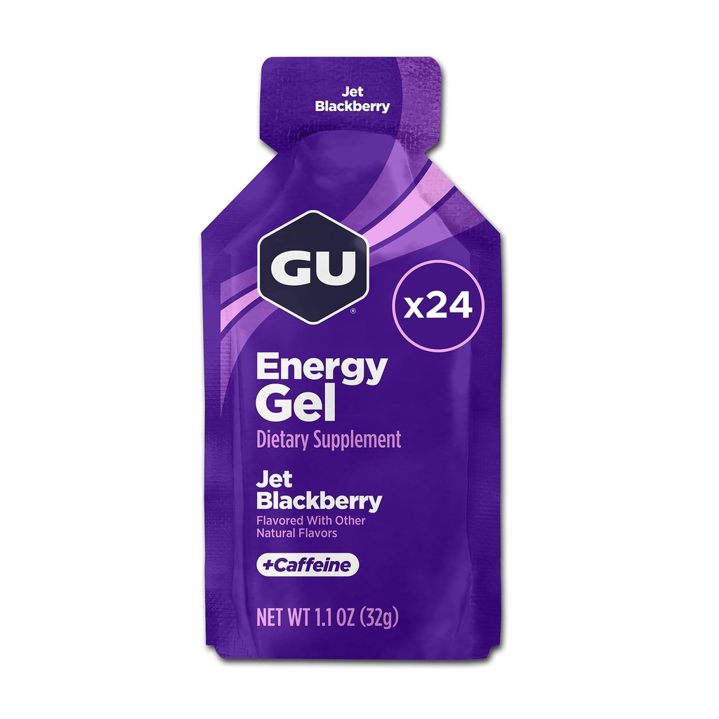GU Energy Original Sports Nutrition Energy Gel, Jet Blackberry, 24 Count Box (123044)