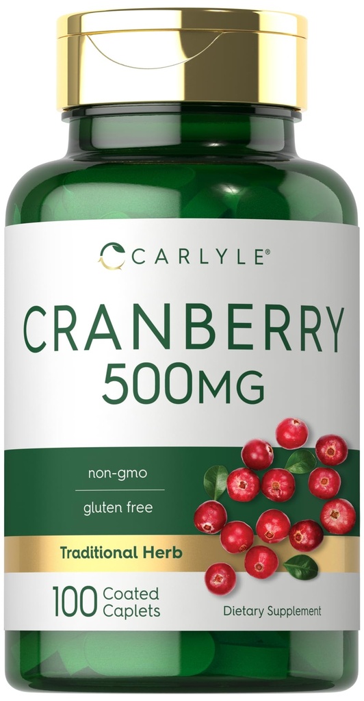 Carlyle Cranberry Pills 124; 500mg XI124; 100 Cappets XI124; Non-GMO, Gluten Free Supplement for Women & Men