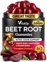 Gumie buraczane - Gummie buraczane - Red Beets Supplements with Beetroot, Nasiona winorośli, Coq10, Witamina C & B12 - 60 Chews buraków