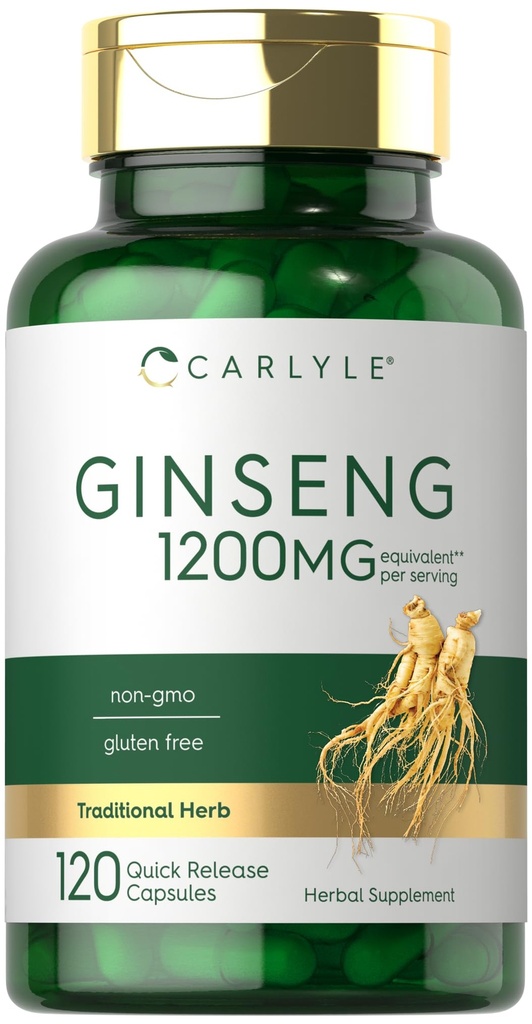Carlyle Ginseng Extract Supplement Agregat 124; 120 Kapsułki Agregat 124; 1200mg Agregat 124; Tabletki dla mężczyzn i kobiet 124; Nie-GMO i Gluten Free