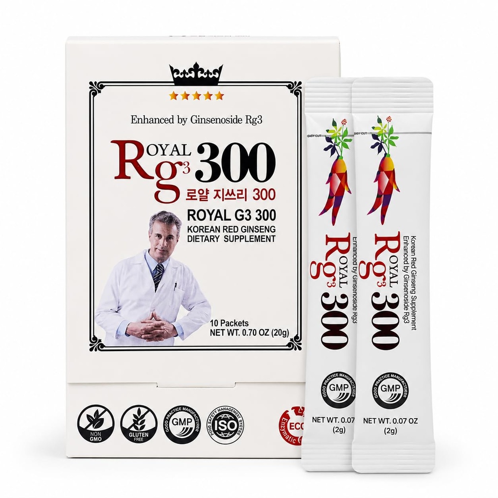 RG3 300- Ginsenosides Rg3 Enhanced (Rg3: 50mg / Sachet) Koreański czerwony Panax Ginseng Powder- Made in Korea, 10 Sachets, Rzadki Ginsenozyd