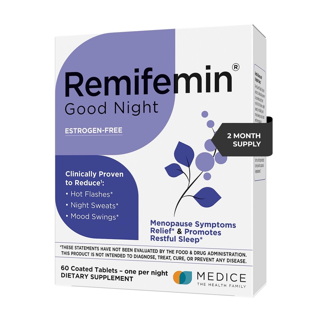 Remifemin Good Night - Objawy menopauzy Relief & Resteful Sleep Support - Klinicznie udowodnione składniki - Suplementy menopauzy - Black Cohosh - Estrogen- Free - Made in Germany - 60 Tablets