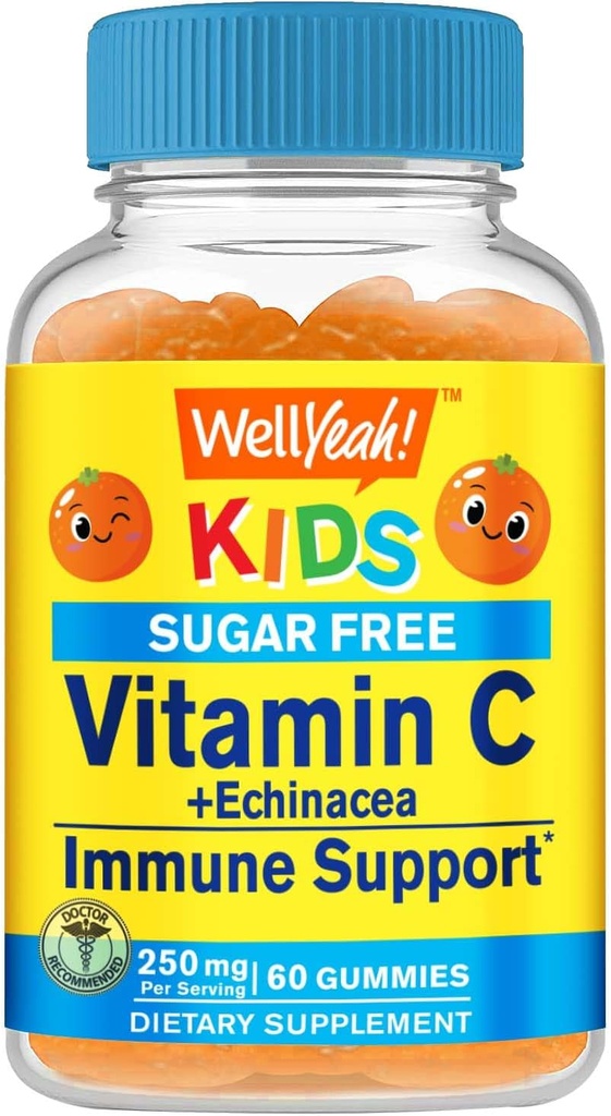 WellYeah Echinacea (5 mg) z witaminą C (250 mg) Gummeje bez cukru dla dzieci 124; Suplement immunologiczny 124; Flavor pomarańczowy 124; 60 Liczba