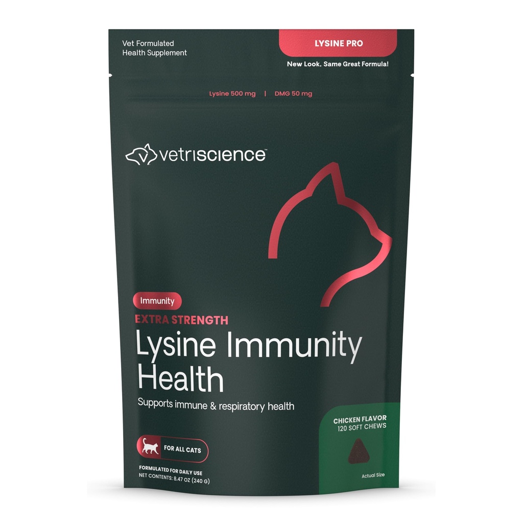 VETRISCIENCE Dodatkowa siła Lysine Odporność Zdrowie Chews - Suplement odporności dla kotów wszystkich wieków - Wspiera immunologiczną Funkcję, Zdrowie oczu i funkcje sercowo-naczyniowe - 120